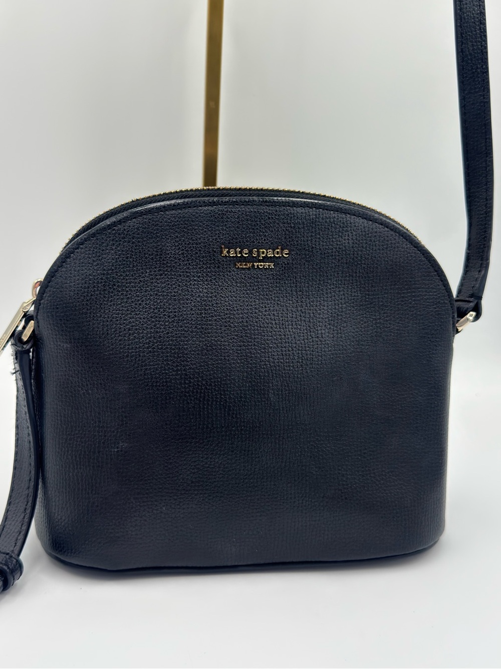 kate spade Black Cross-Grain Leather Crossbody w/ Gold Logo & Adjustable Strap